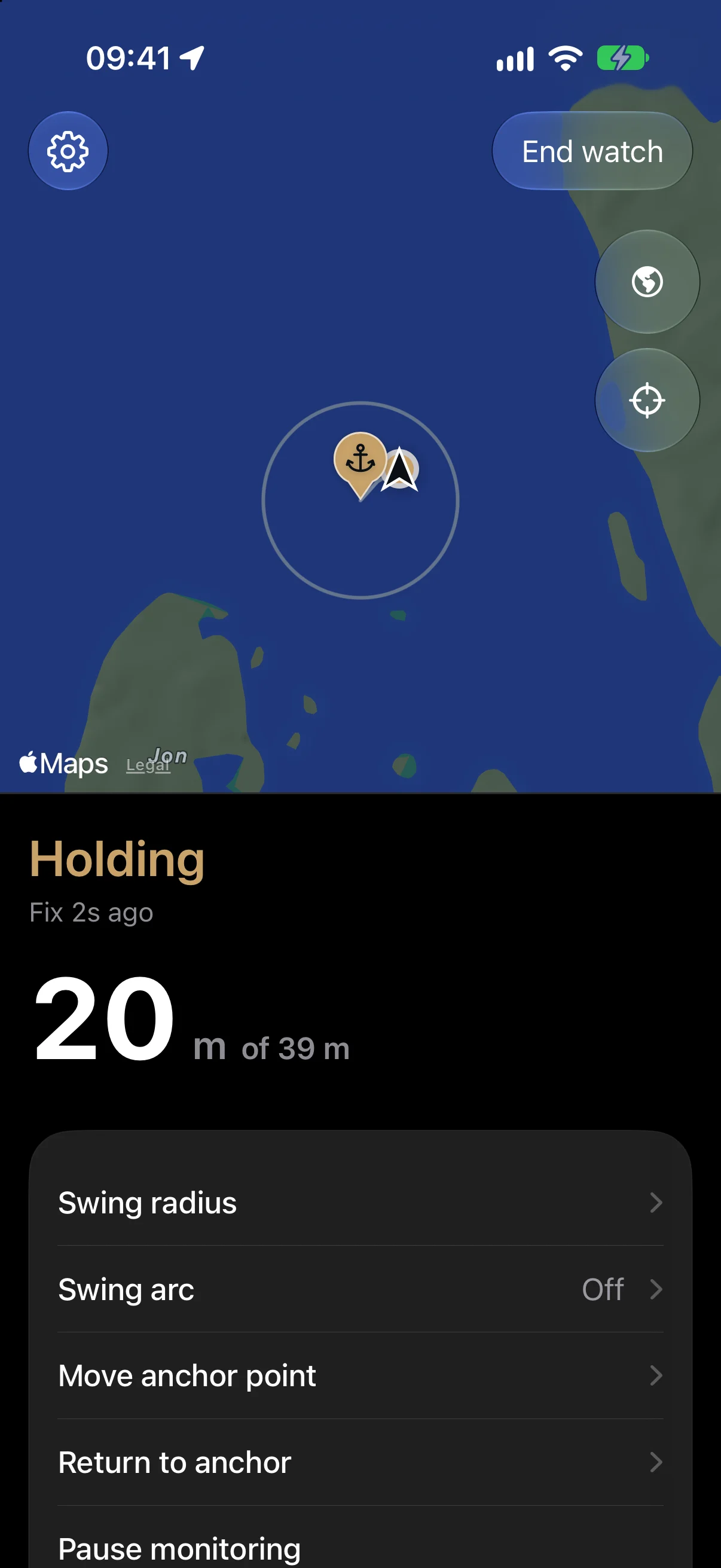 NGA holding at anchor: 20 m of 39 m